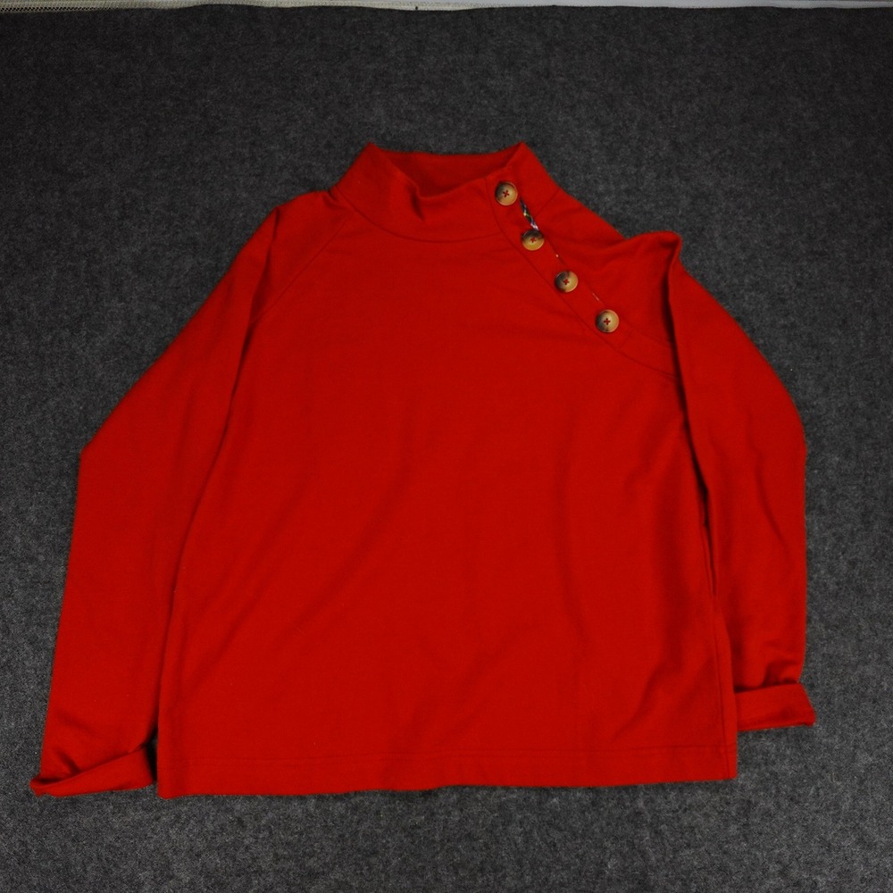 Vineyard Vines Womens Red Mock Neck Long Sleeve‎ Button Detail Top Blouse